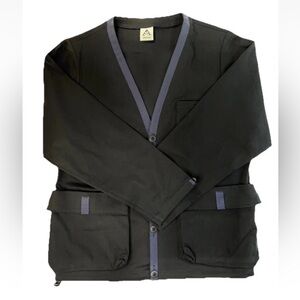 Black Cargo Cardigan Jacket Men’s Small Blue Trim Utility Streetwear Coat New